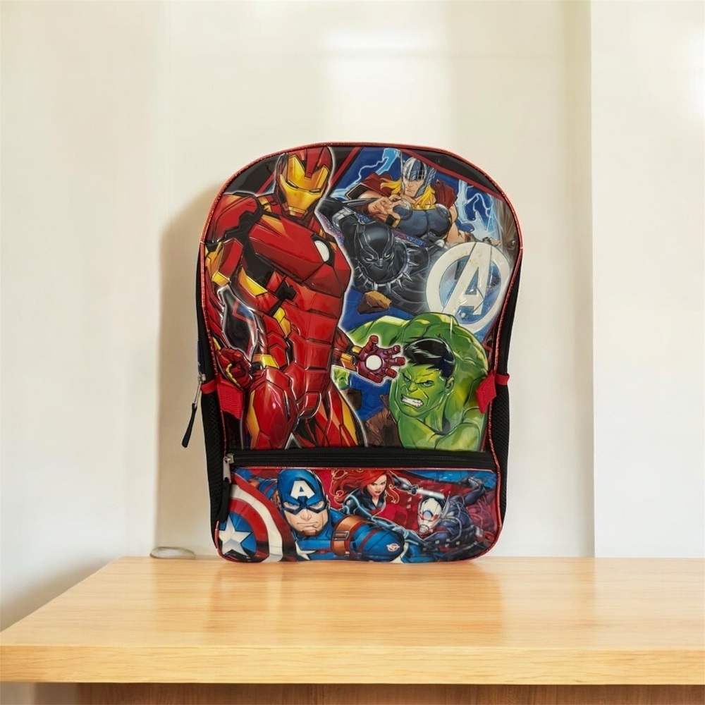 Marvel Avengers Kids Backpack Red Black and Blue - Picture 2 of 8